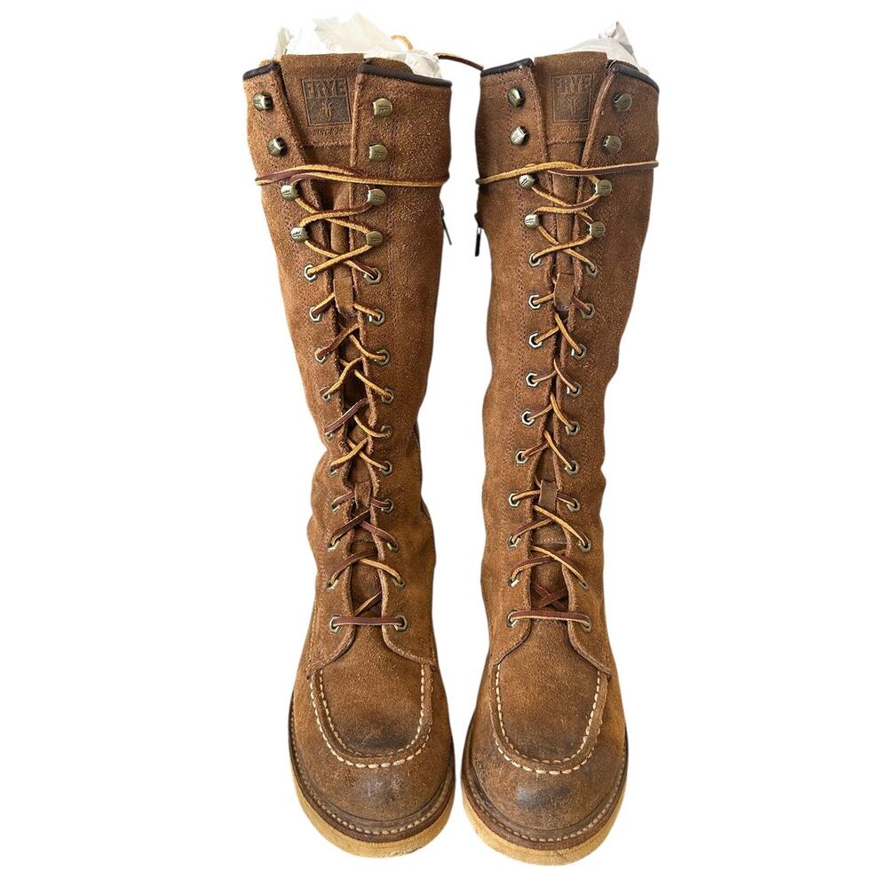 Frye Dakota Vintage Brown Leather Lace Up Boots 8